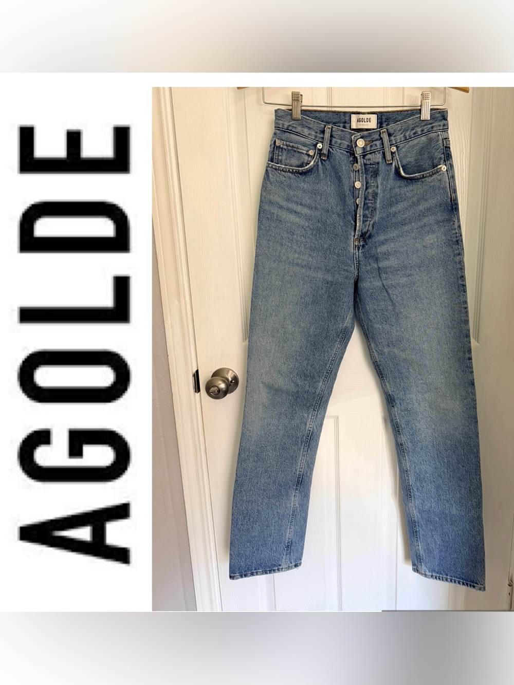 Agolde Light Blue High-Rise Button-Fly Straight Jeans Size 24